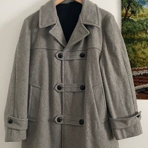 Gray 100% Wool Double-Breasted Pea Coat